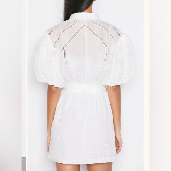 FRAME
Inset Lace Ramie Mini Shirt Dress with Puff Sleeve - Picture 2 of 8